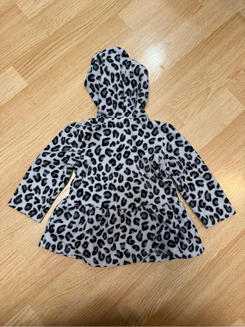 Carter’s 12M Gray Black Leopard Hooded Fleece Peplum Tunic Pullover Girls